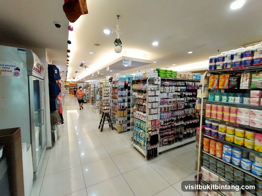 Interior of a well-lit retail store with aisles of products