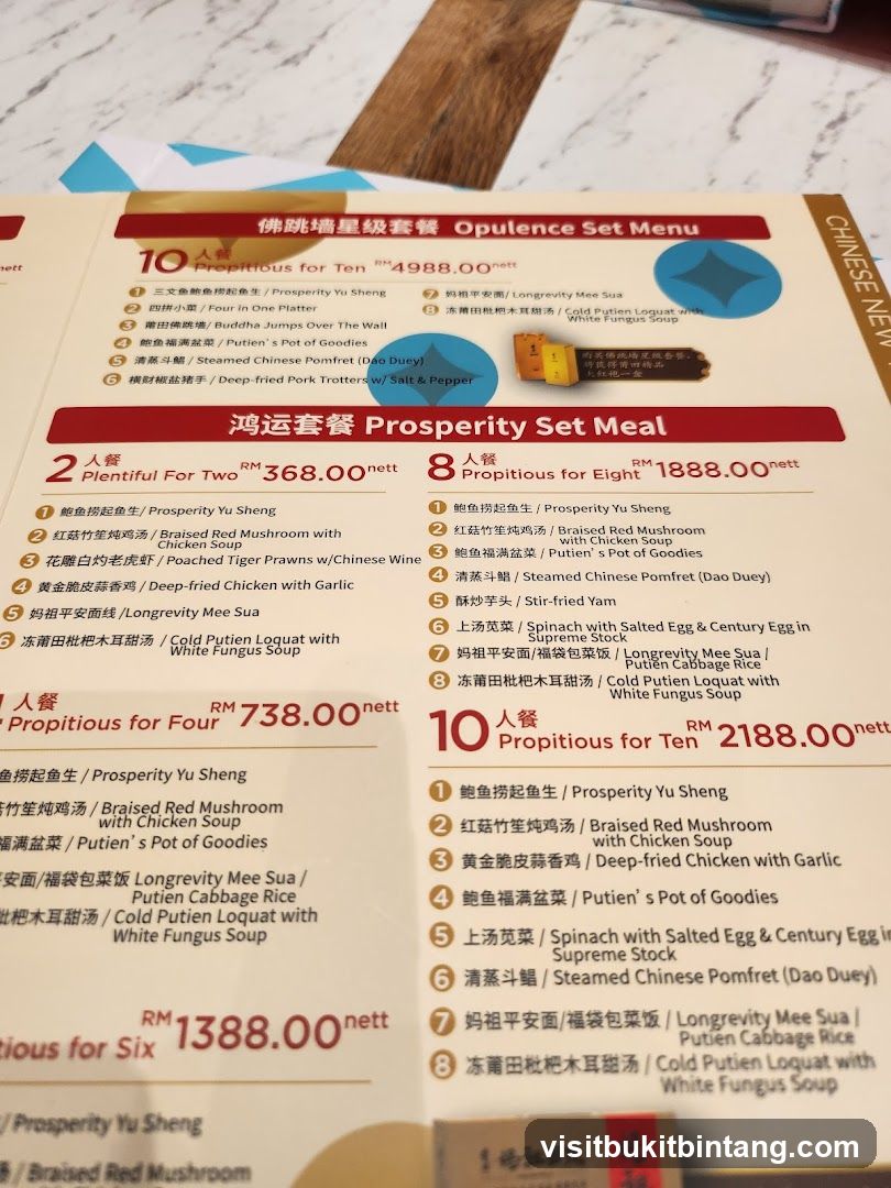 Opulence Set Menu & Prosperity Set Meal