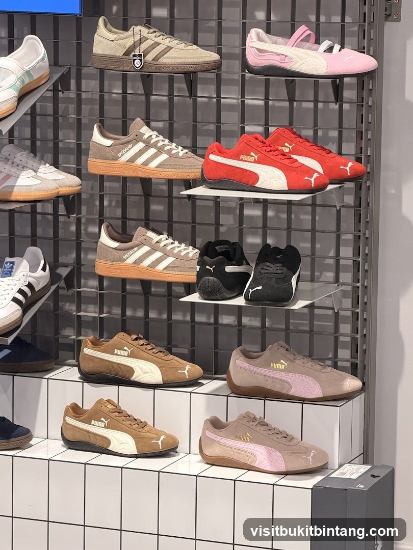 Assortment of athletic shoes on display