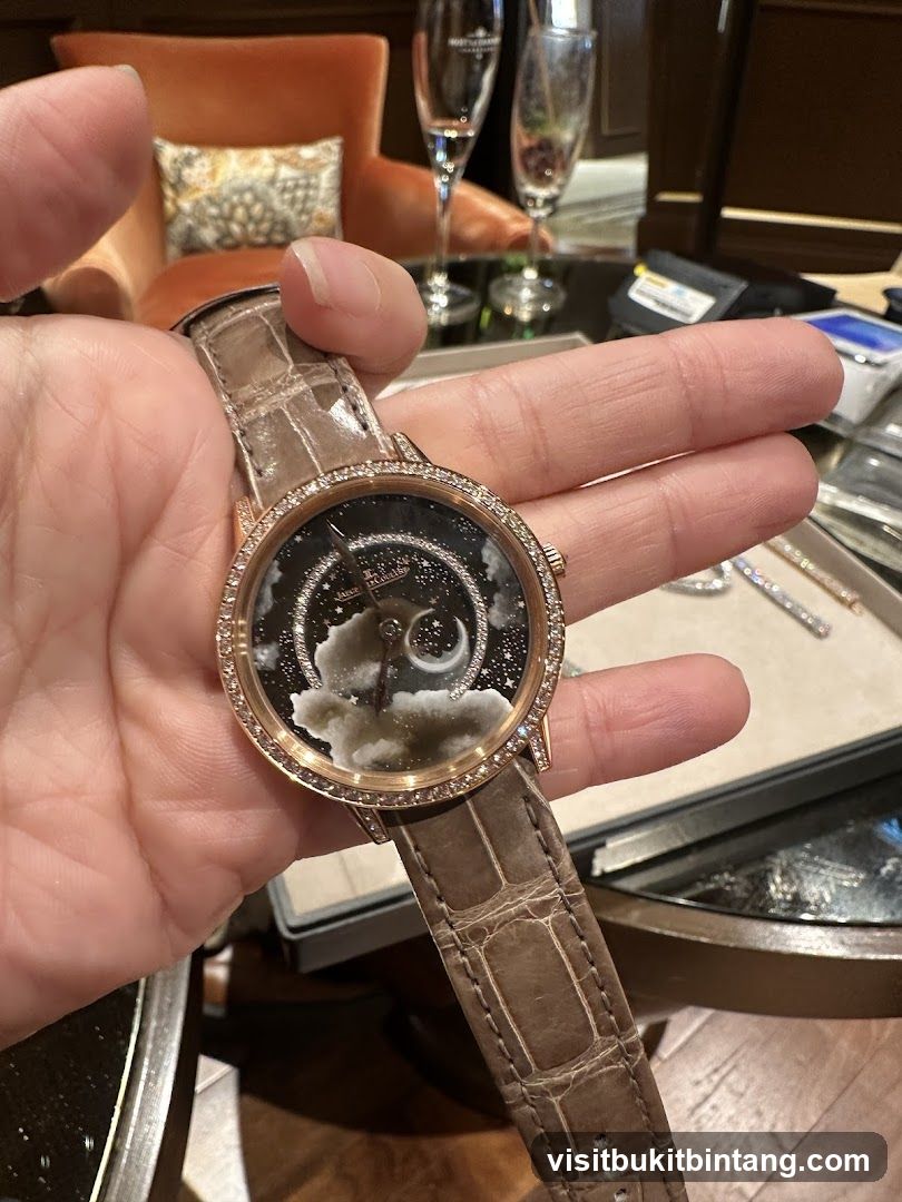Diamond-encrusted watch with celestial dial
