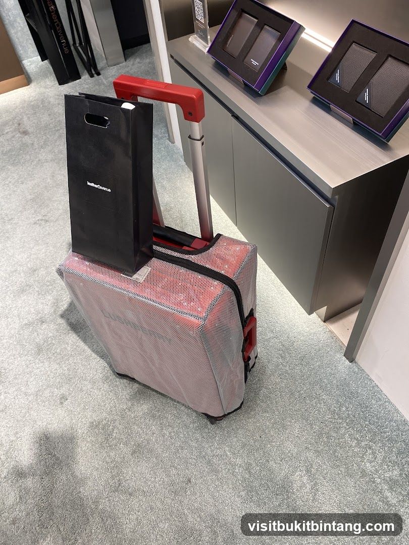 Luggage and shopping bag in a store