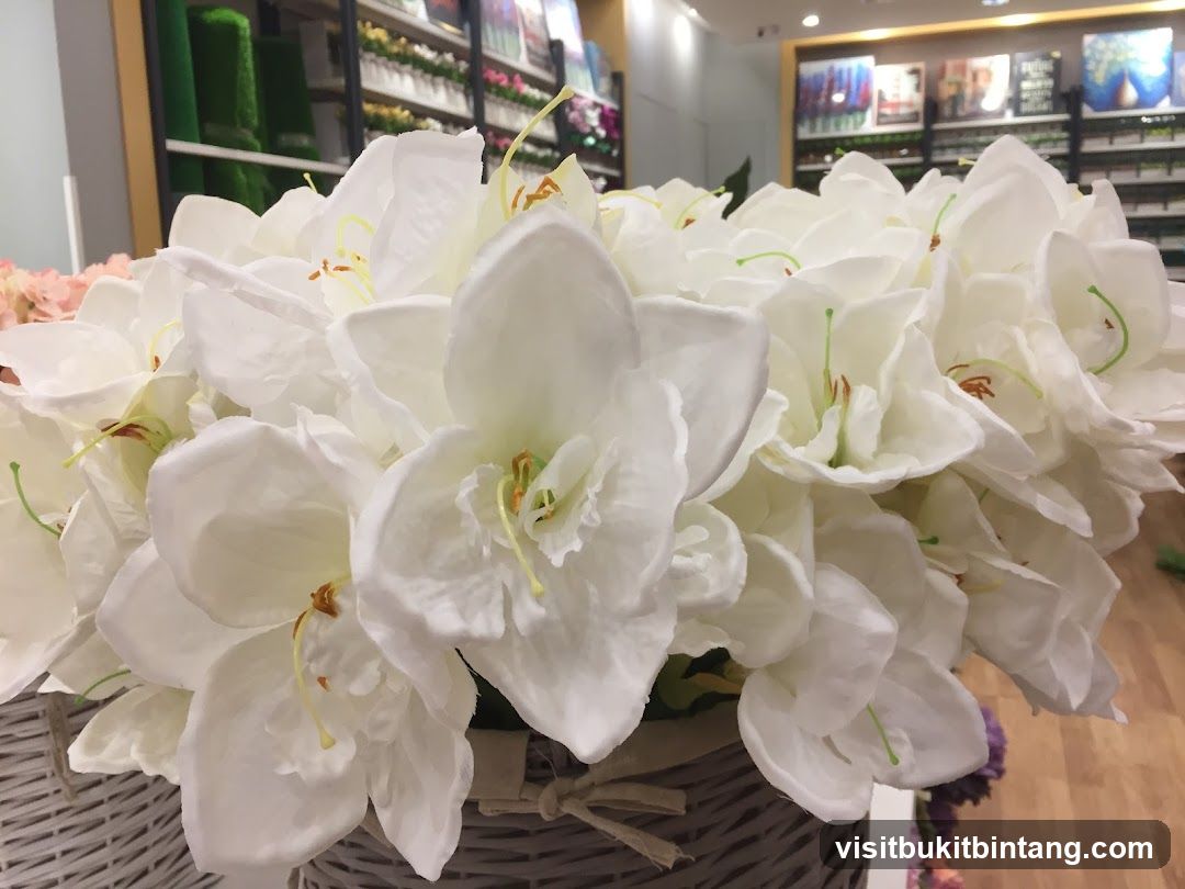 Artificial White Flowers in Basket