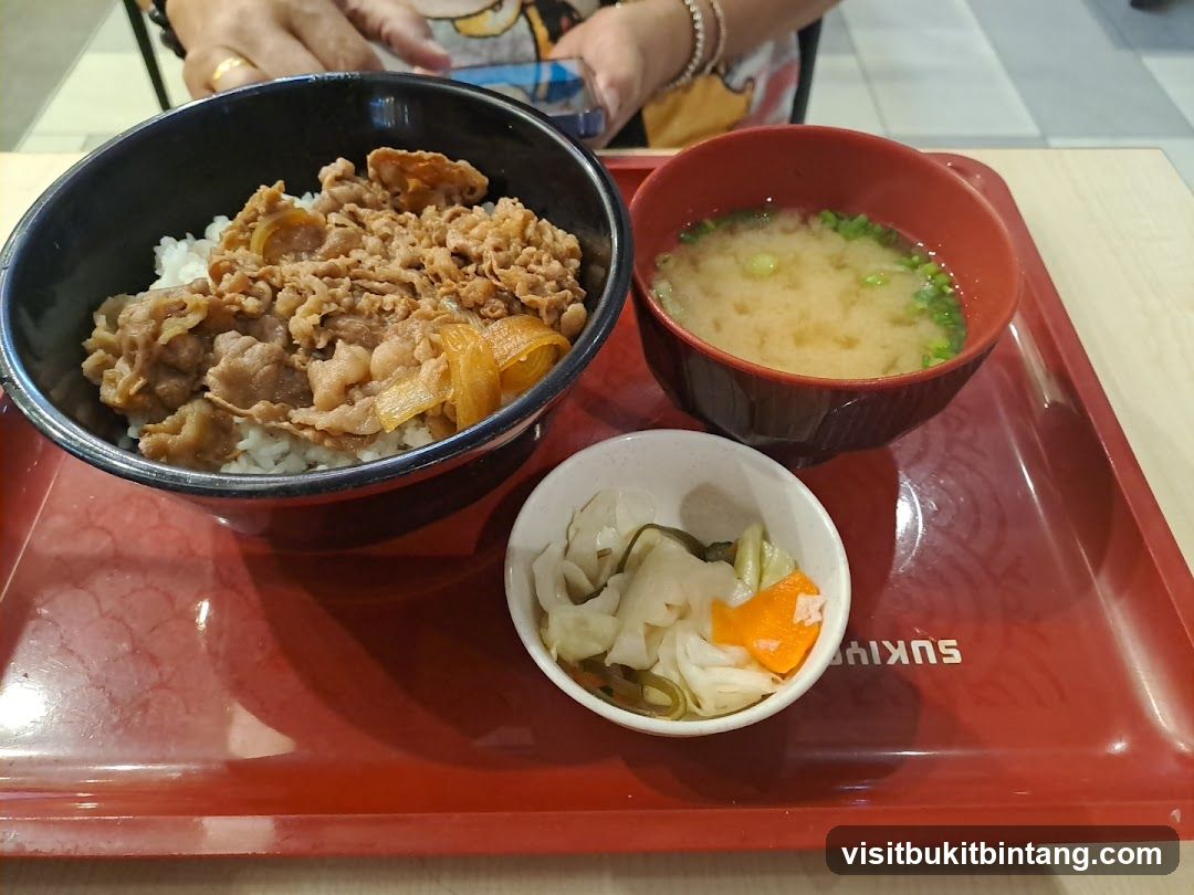 Beef Bowl with Miso Soup and Pickles
