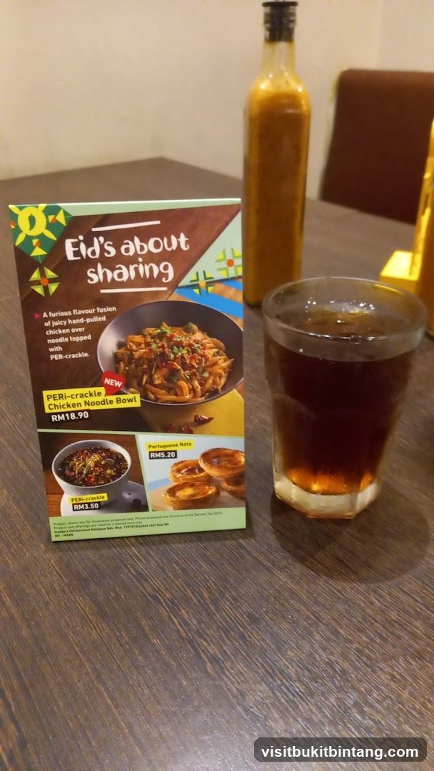 Table setting with beverage and promotional flyer