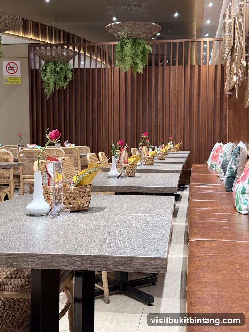 Restaurant Interior with Wooden Decor and Seating Arrangement