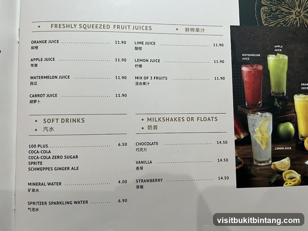 Freshly Squeezed Fruit Juices & Soft Drinks Menu