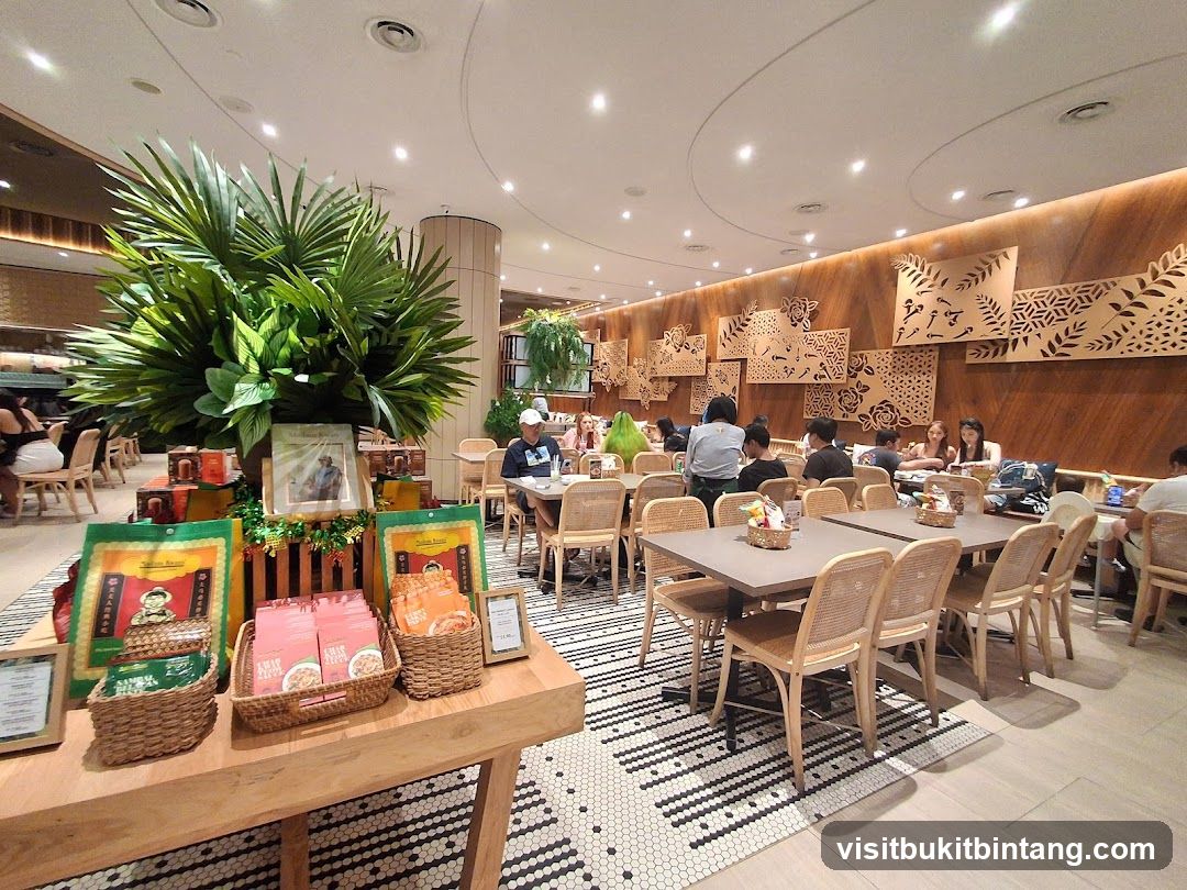 Interior of a modern dining space with product display