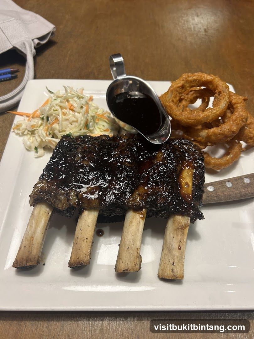 Baked Ribs with Coleslaw and Onion Rings