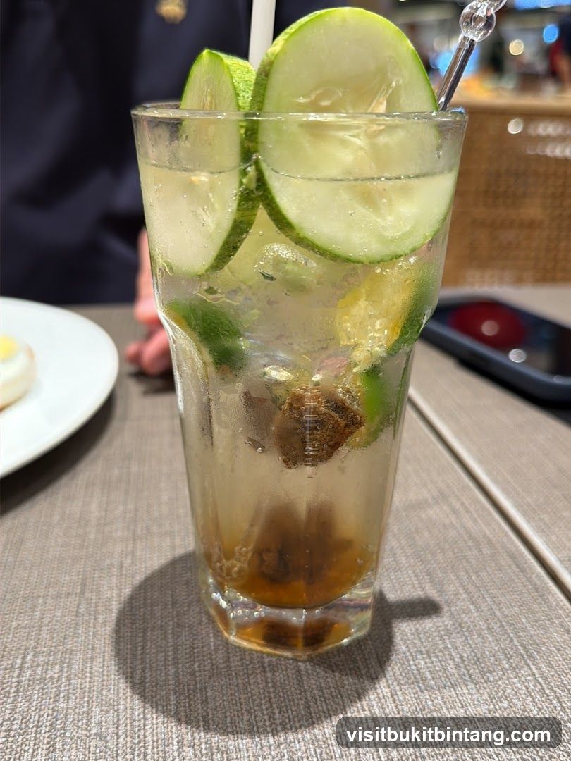 Cucumber Lime Drink with Ice and Strawberries