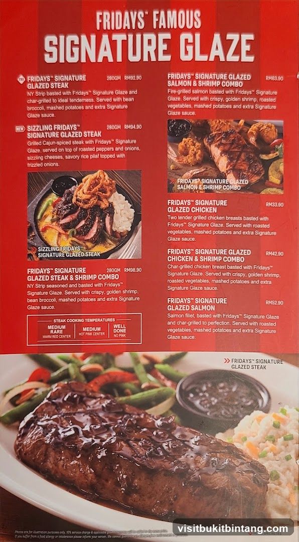 Fridays Famous Signature Glaze Menu