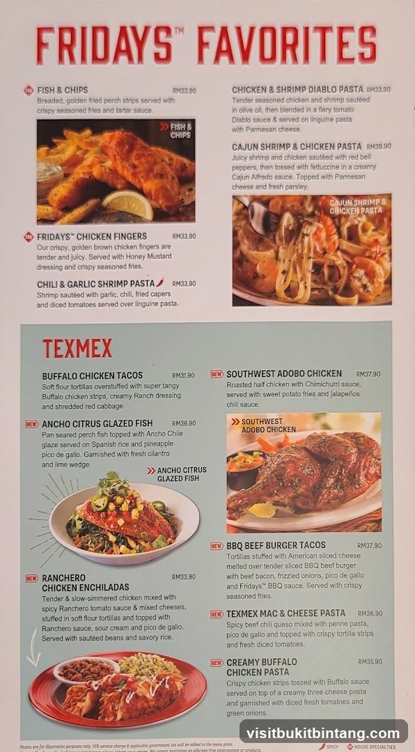 Fridays Favorites & TexMex Menu