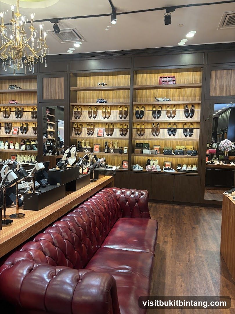 Shoe Store Interior with Display Shelves and Seating