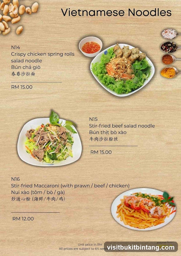 Vietnamese Noodles Menu