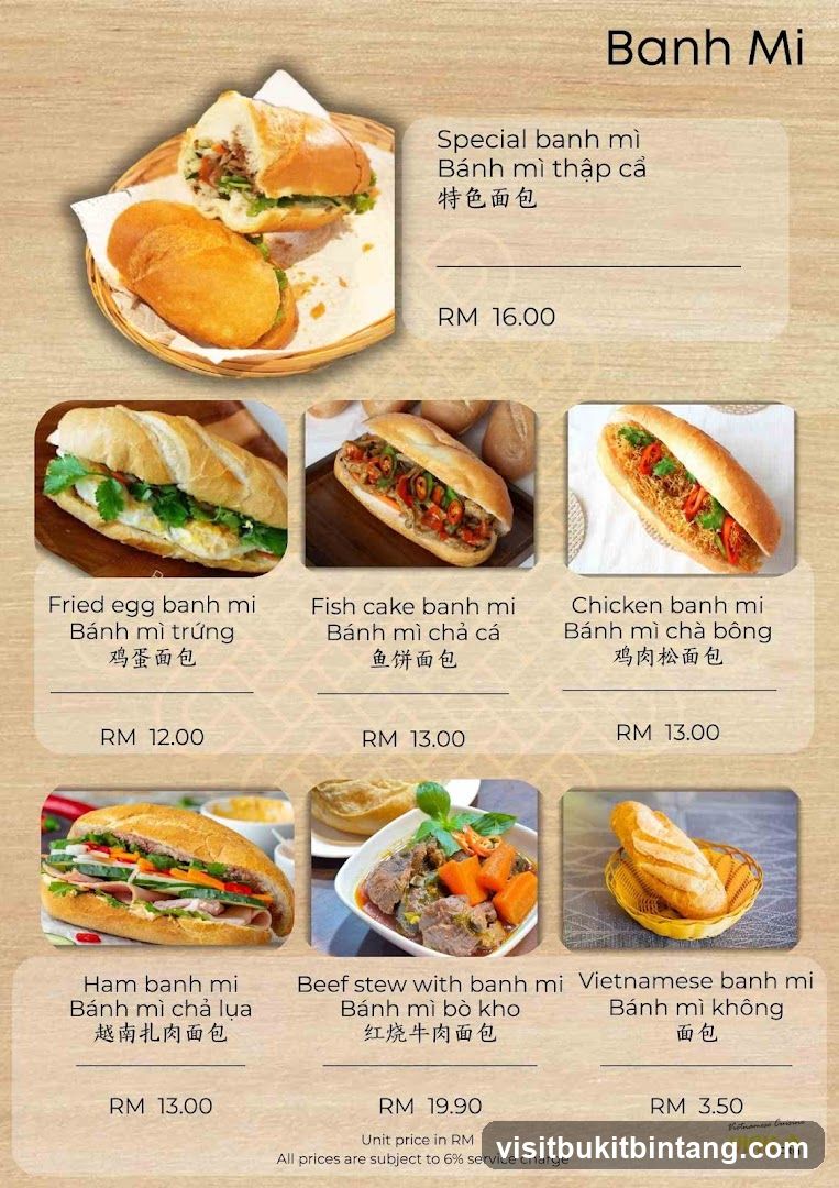 Banh Mi Menu