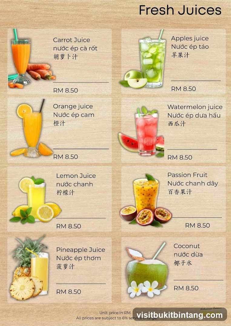 Fresh Juices Menu