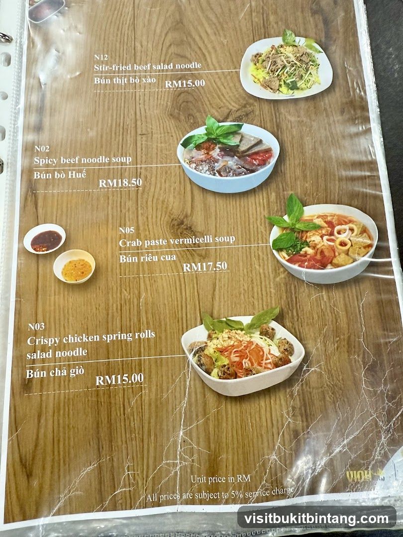 Bun Noodle Menu Page