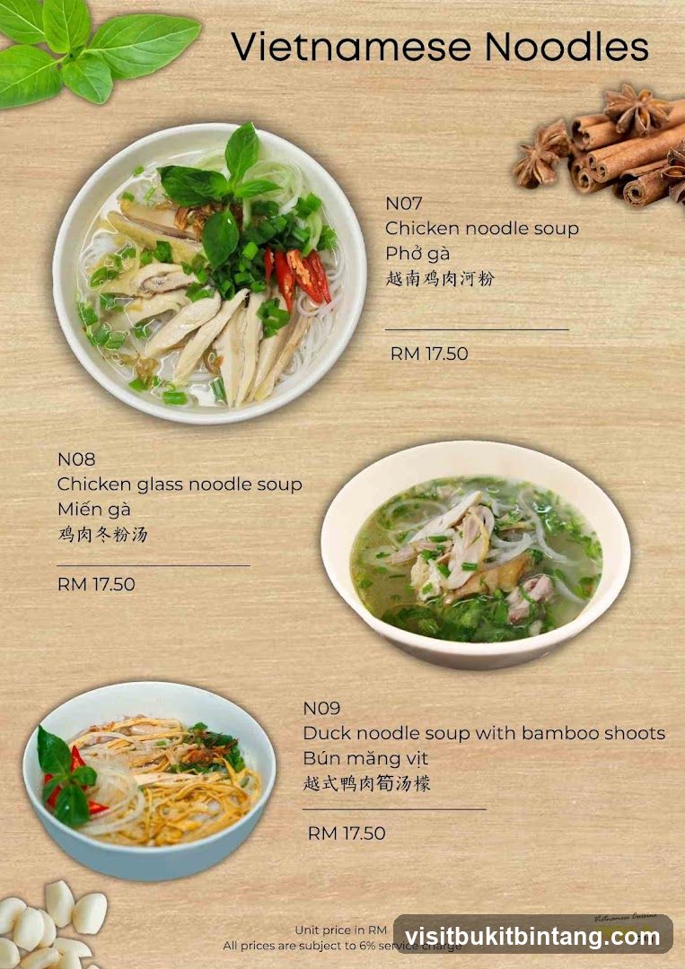 Vietnamese Noodles Menu
