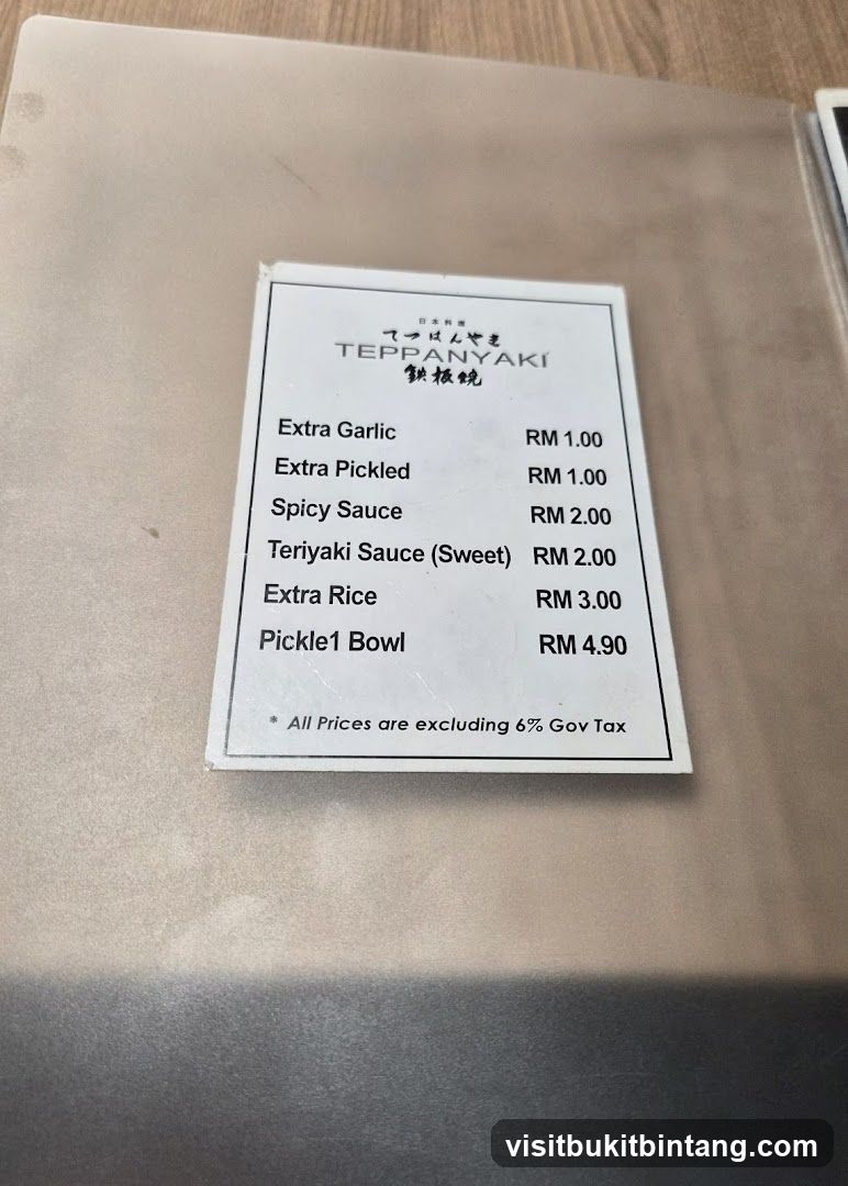 Teppanyaki Menu