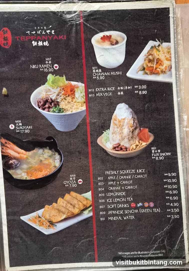 Teppanyaki Menu