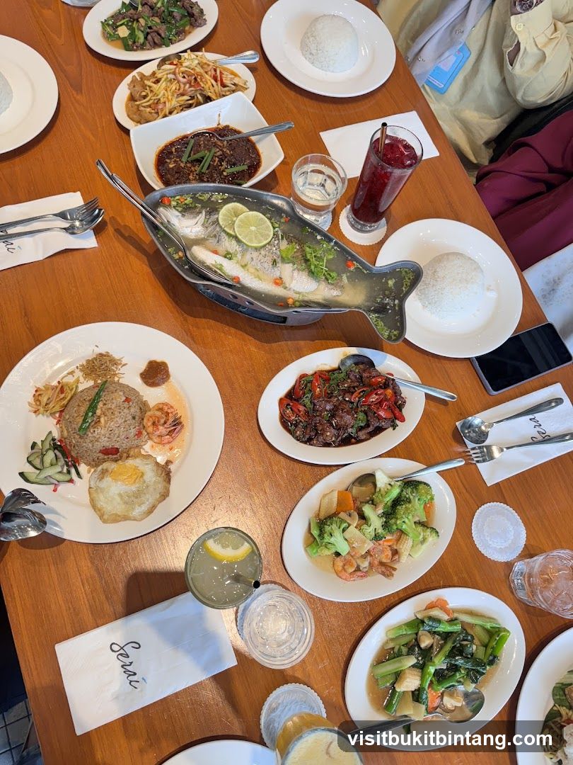 Table with various dishes and drinks