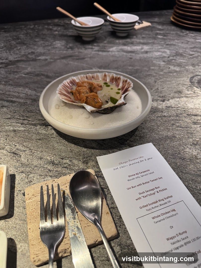 Dining Table Setting with Shellfish Dish and Menu Card