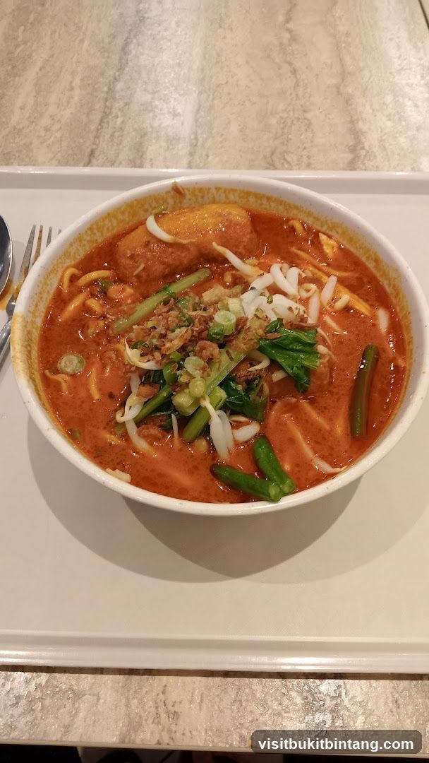 Bowl of Curry Noodles with Vegetables and Meatballs