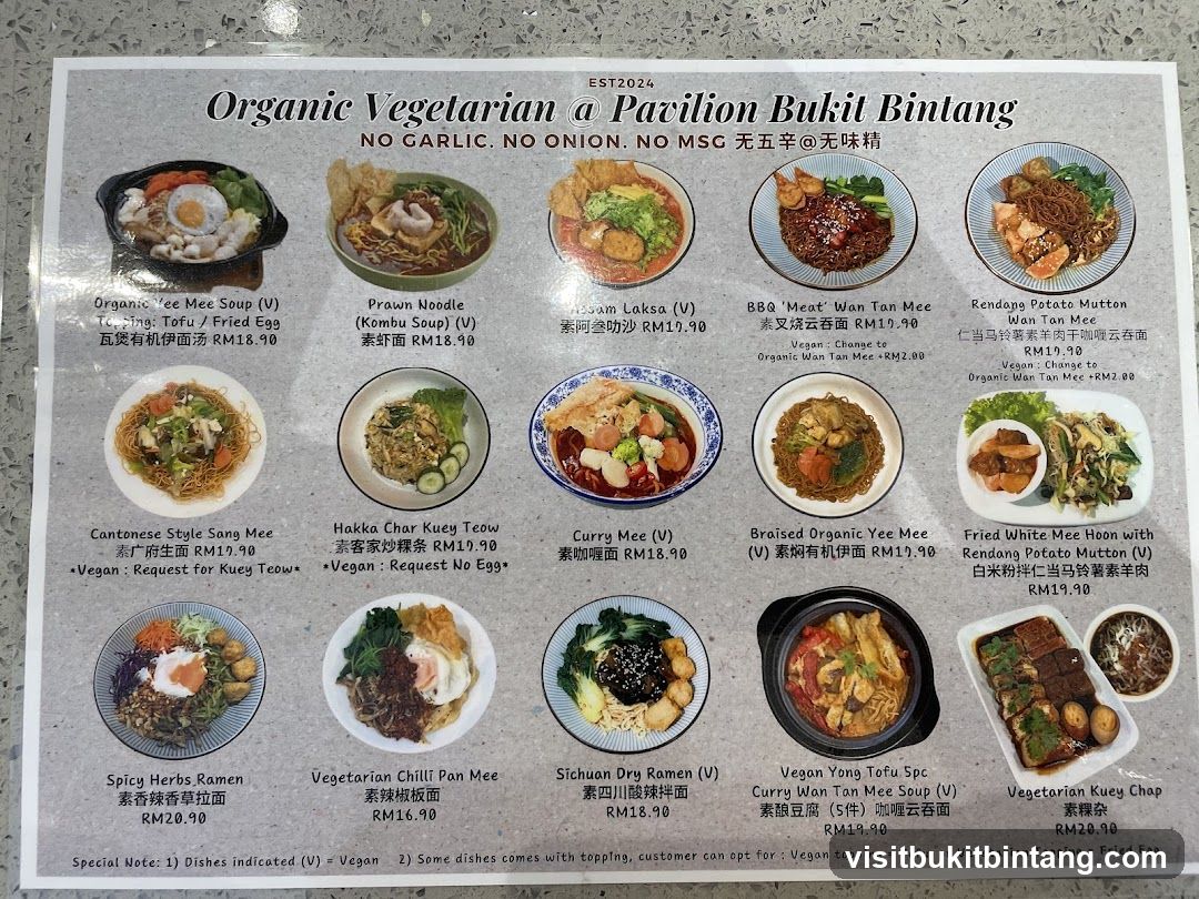 Organic Vegetarian a Pavilion Bukit Bintang Menu