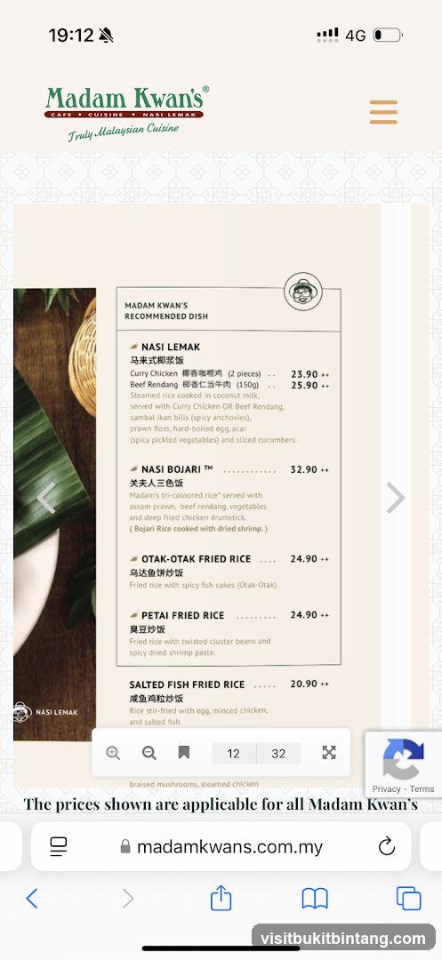 Madam Kwan's Recommended Dish Menu
