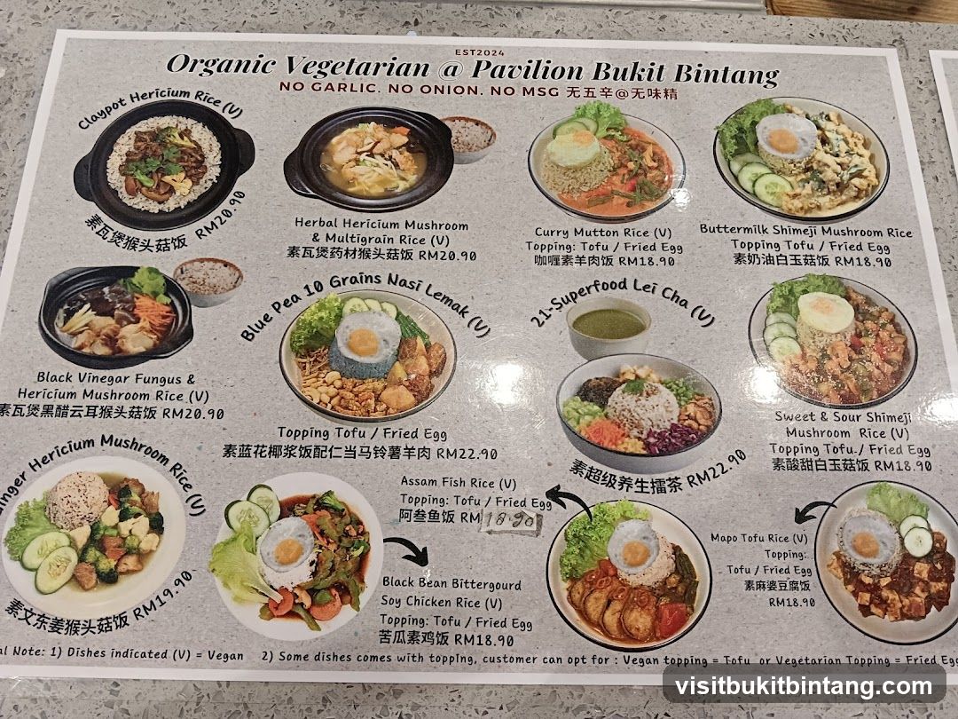 Organic Vegetarian a Pavilion Bukit Bintang Menu