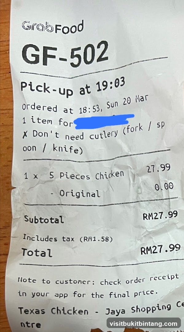 GrabFood Order Receipt