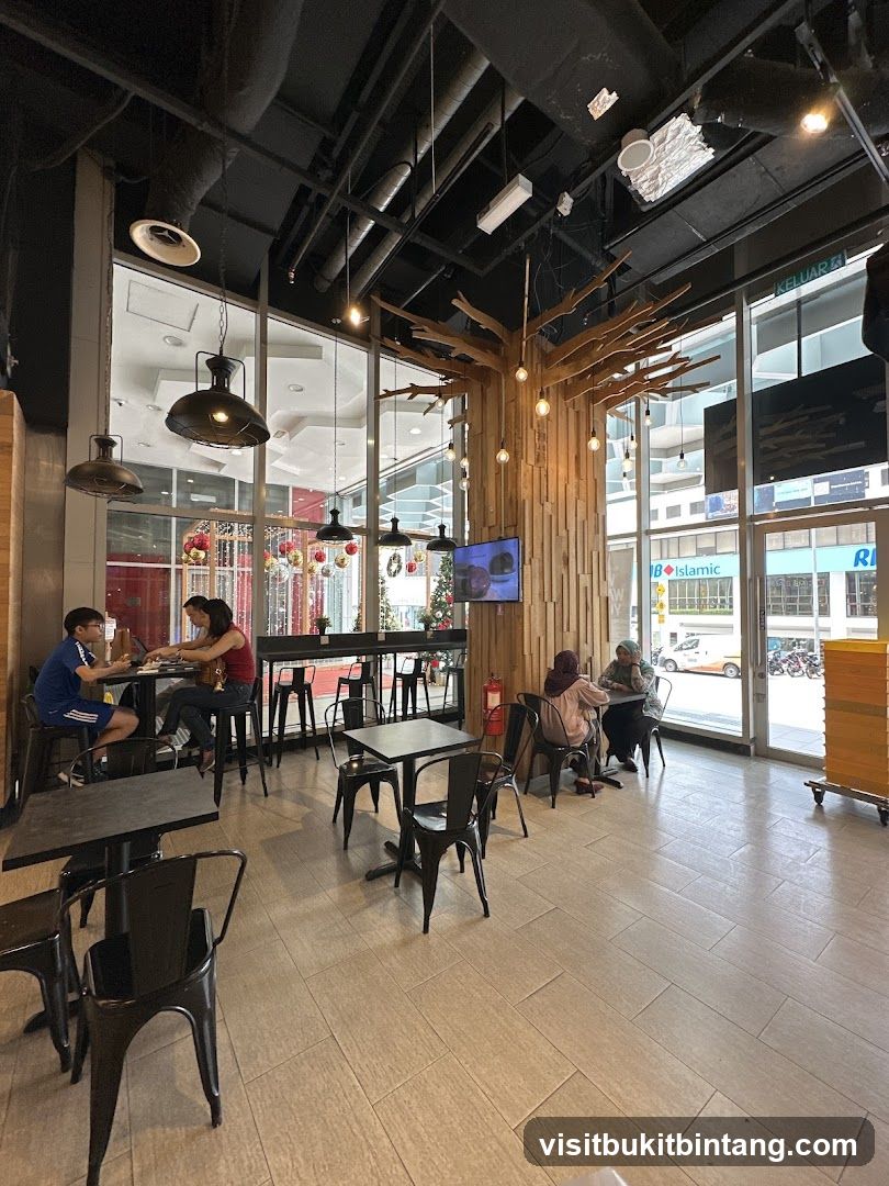 Modern Cafe Interior with Tree Decor