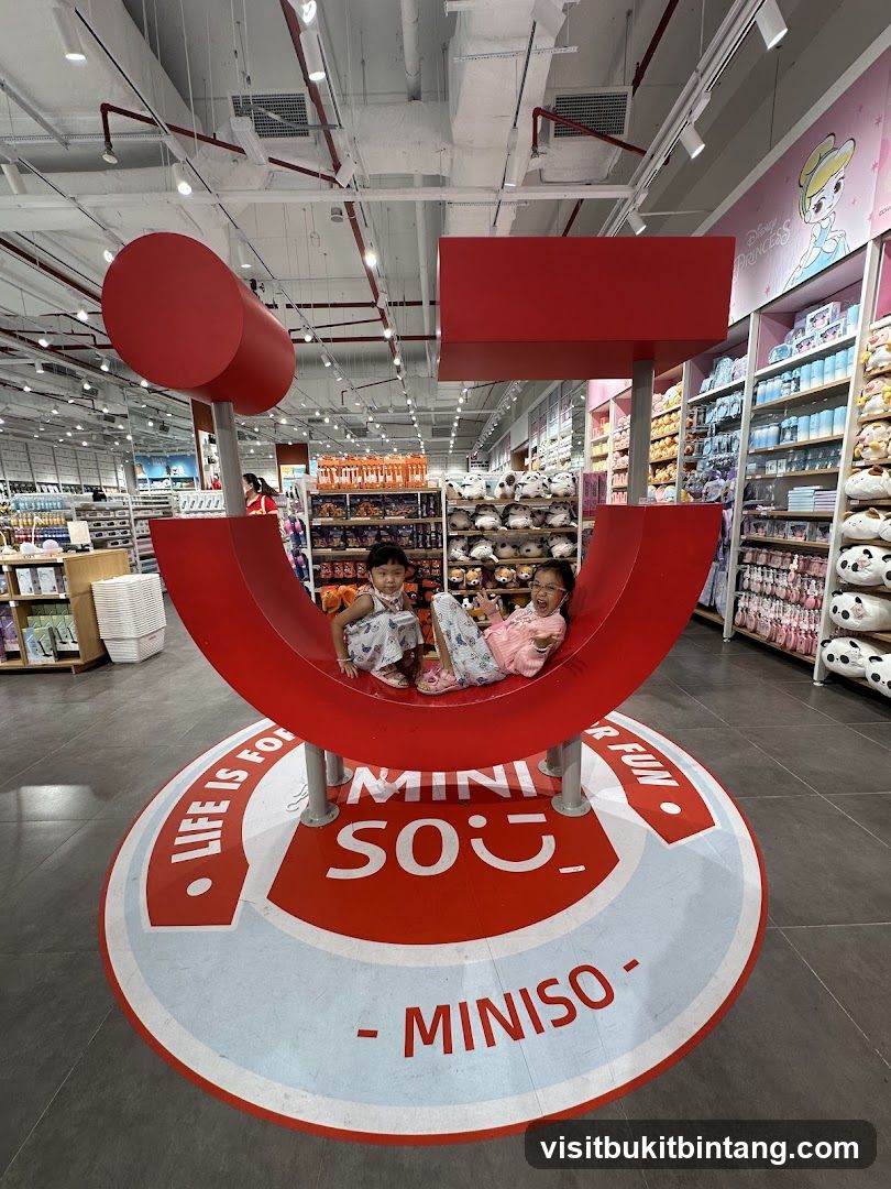 Children on a Miniso display