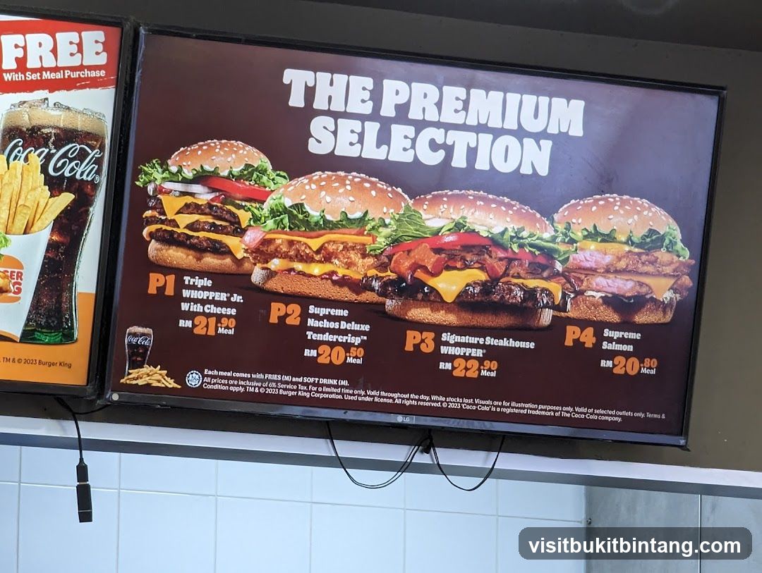 Burger King Premium Selection Menu Display