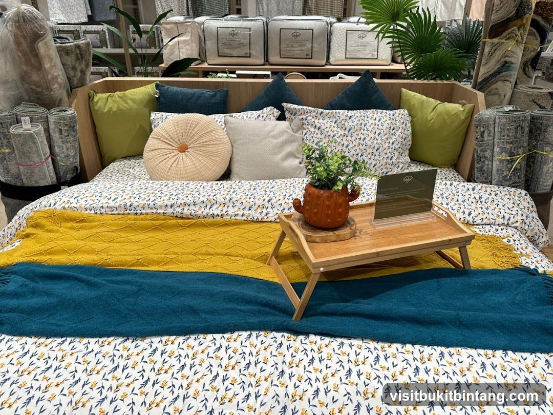 Bedding display with decorative items