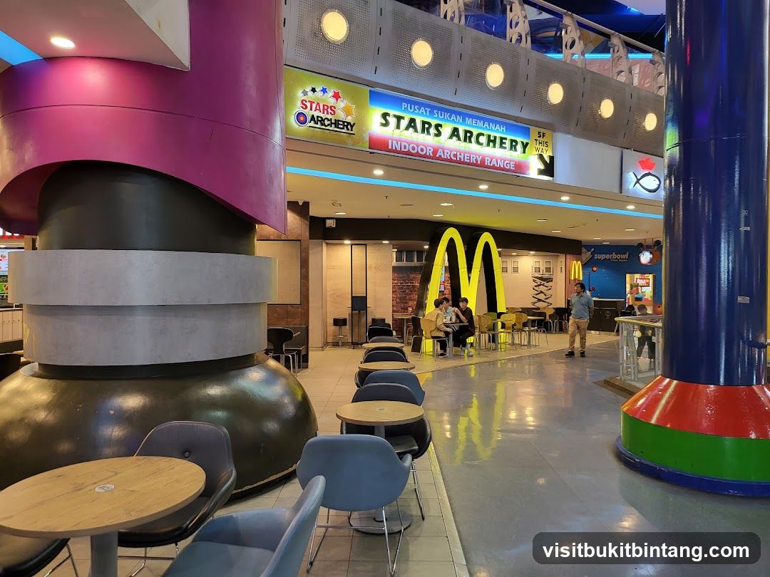 Shopping Mall Interior with Food Court and Archery Range