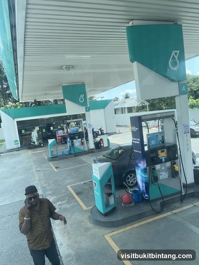 Gas Station Scene with Person on Phone