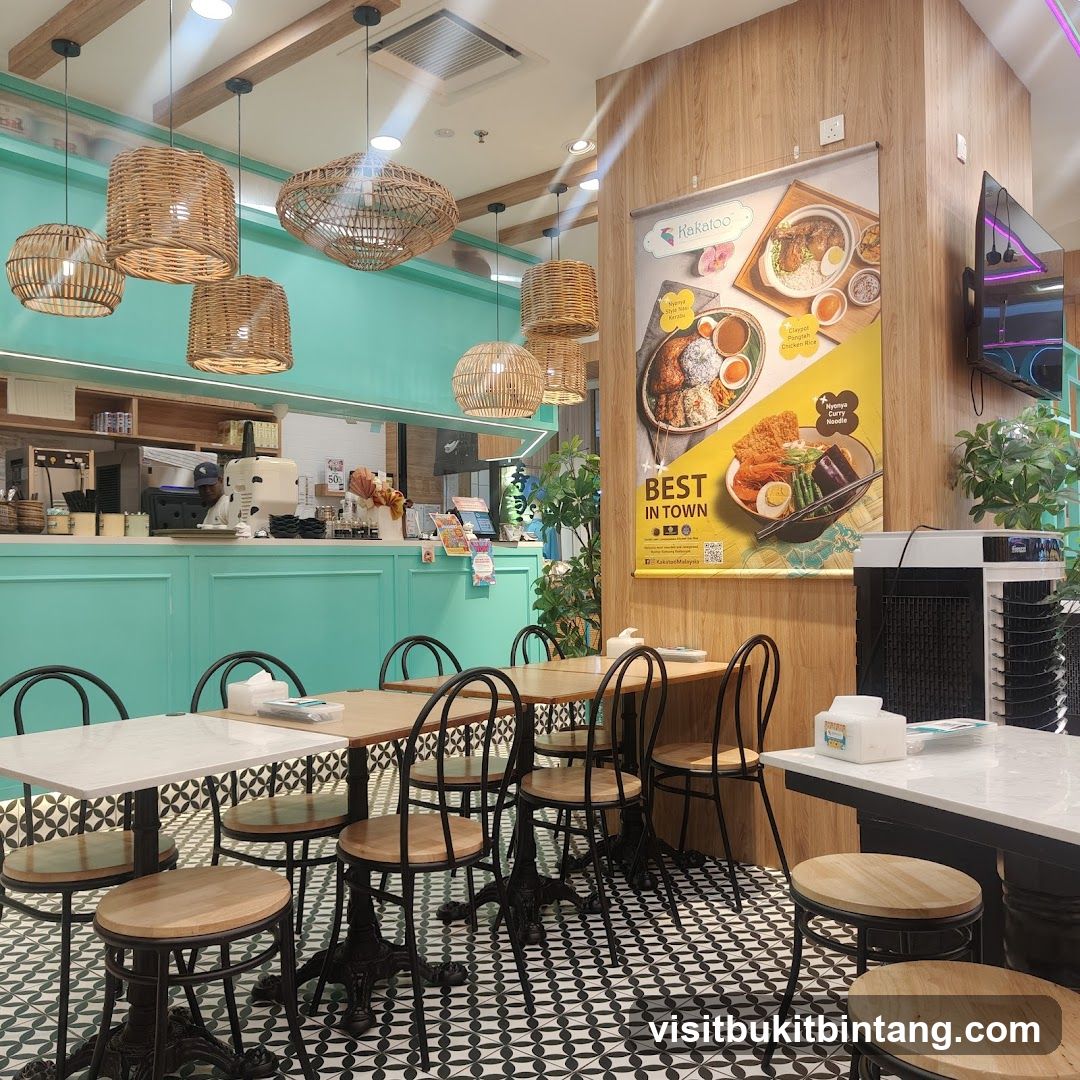 Restaurant Interior with Woven Pendant Lights and Menu Poster