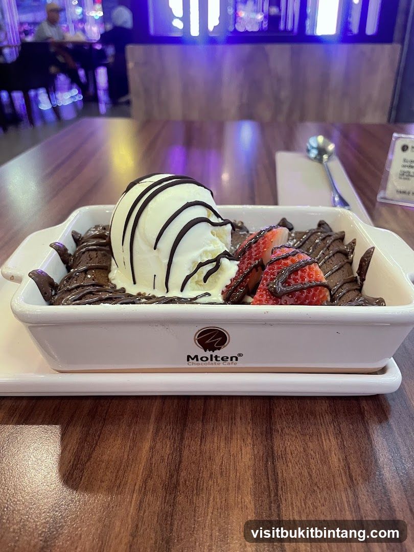 Chocolate Dessert with Ice Cream and Strawberries