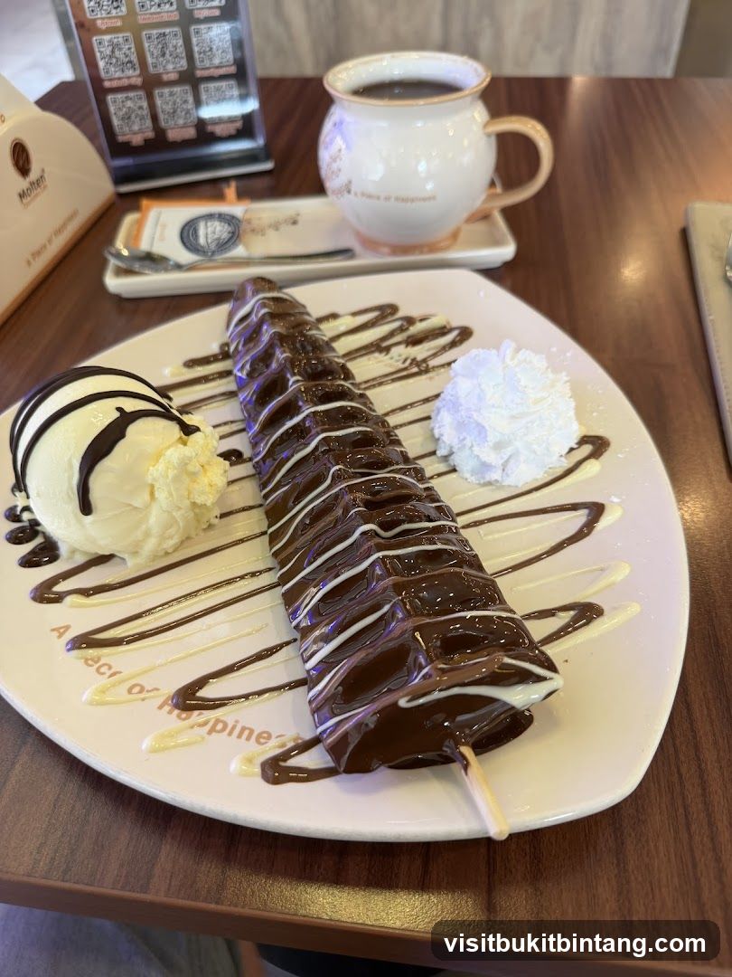 Chocolate-covered ice cream bar with whipped cream and coffee