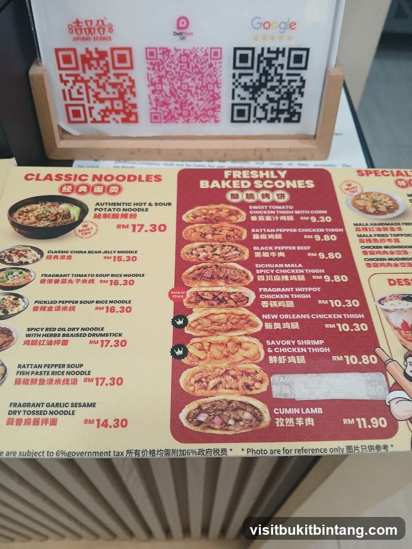 Classic Noodles & Freshly Baked Scones Menu