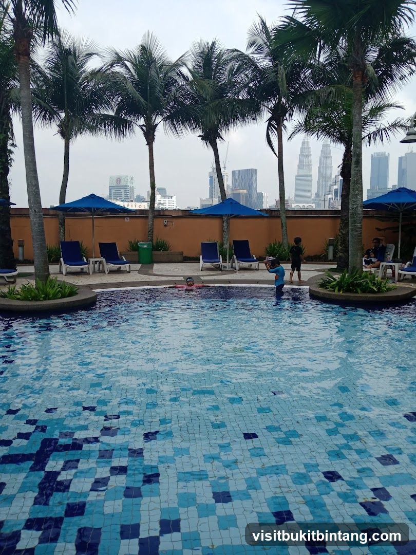Poolside View with City Skyline