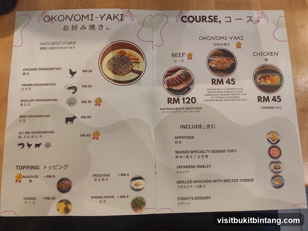 Okonomi-Yaki Menu