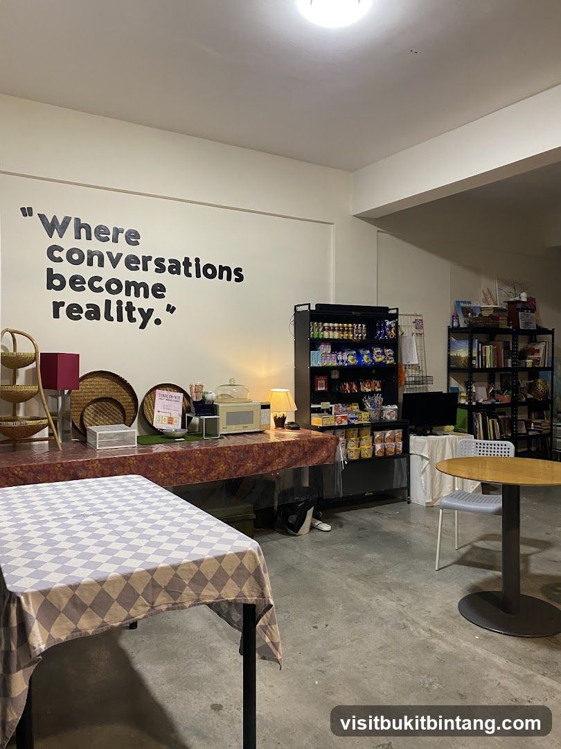 Cafe Interior with Seating and Shelving