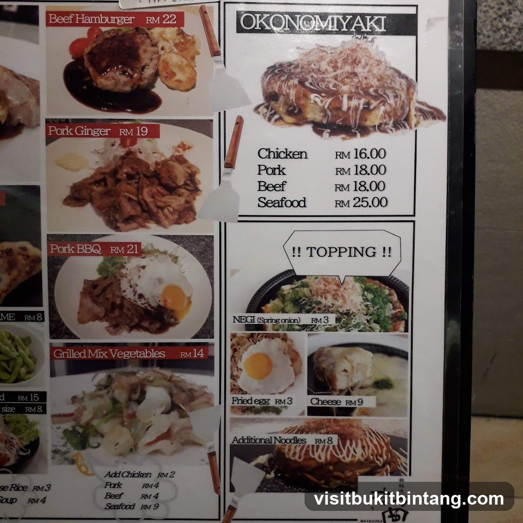 Okonomiyaki Menu