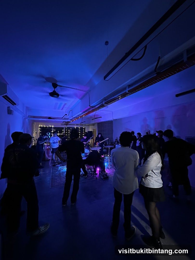 Band performing in a dimly lit room