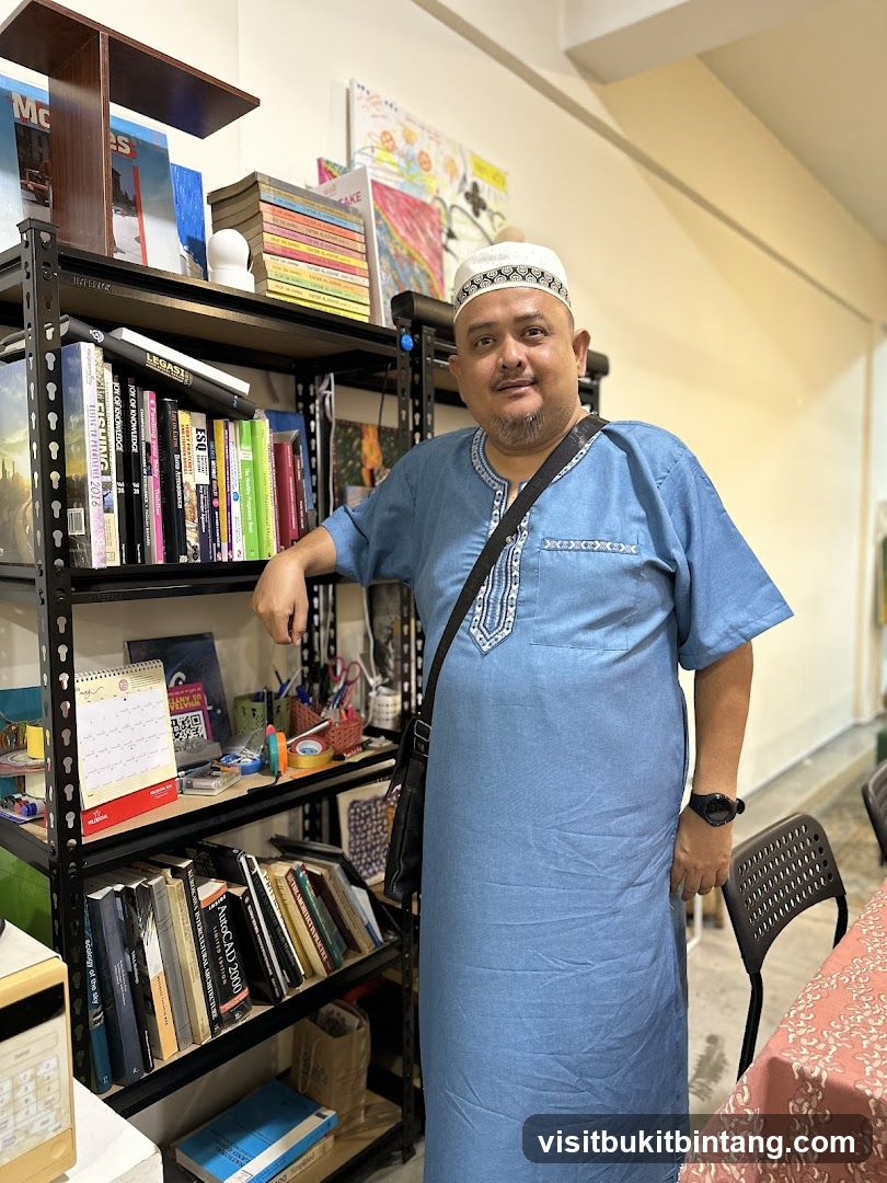 Man Posing by Bookshelves