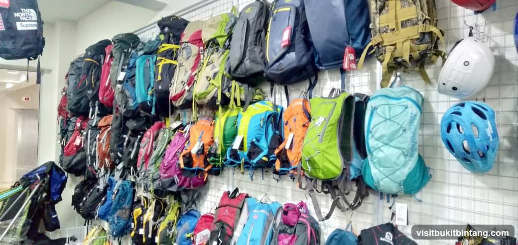 Backpacks and Helmets Display