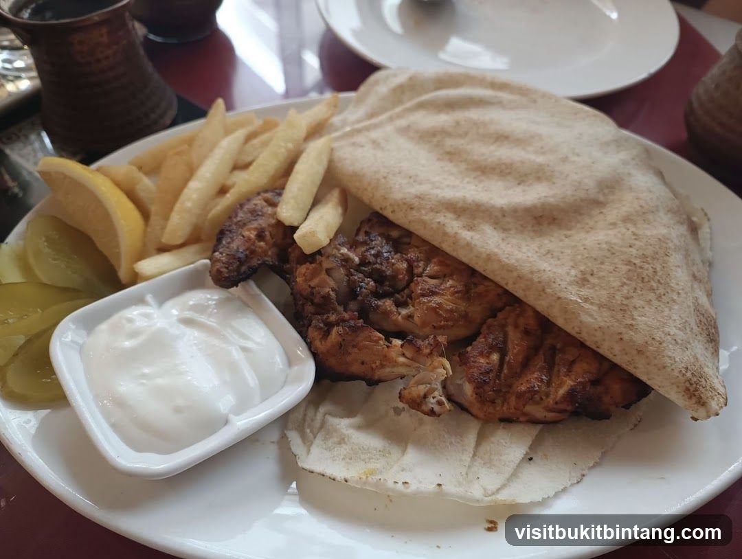 Grilled Chicken Pita Wrap with Fries and Lemon