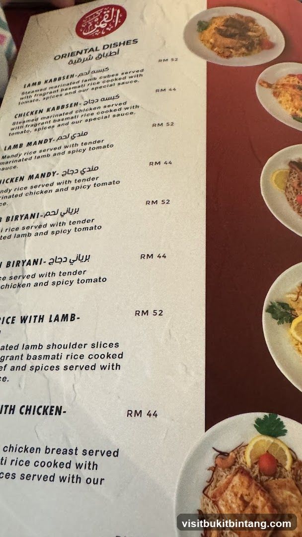 Oriental Dishes Menu