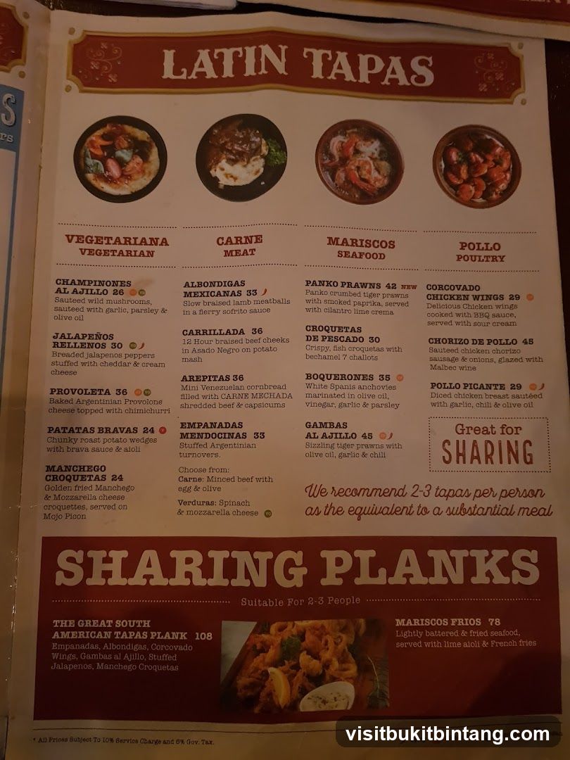 Latin Tapas Menu